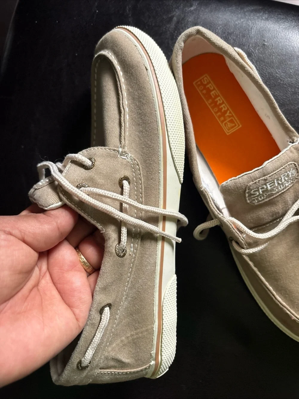 Sperry Men's Canvas Boat Shoes in Khaki